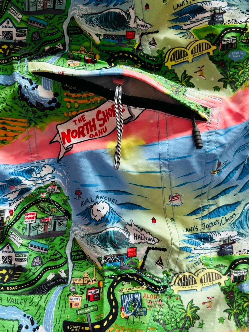 NWOT- Volcom Multicolor Map-Print Swim Board Shorts with Black Waistband